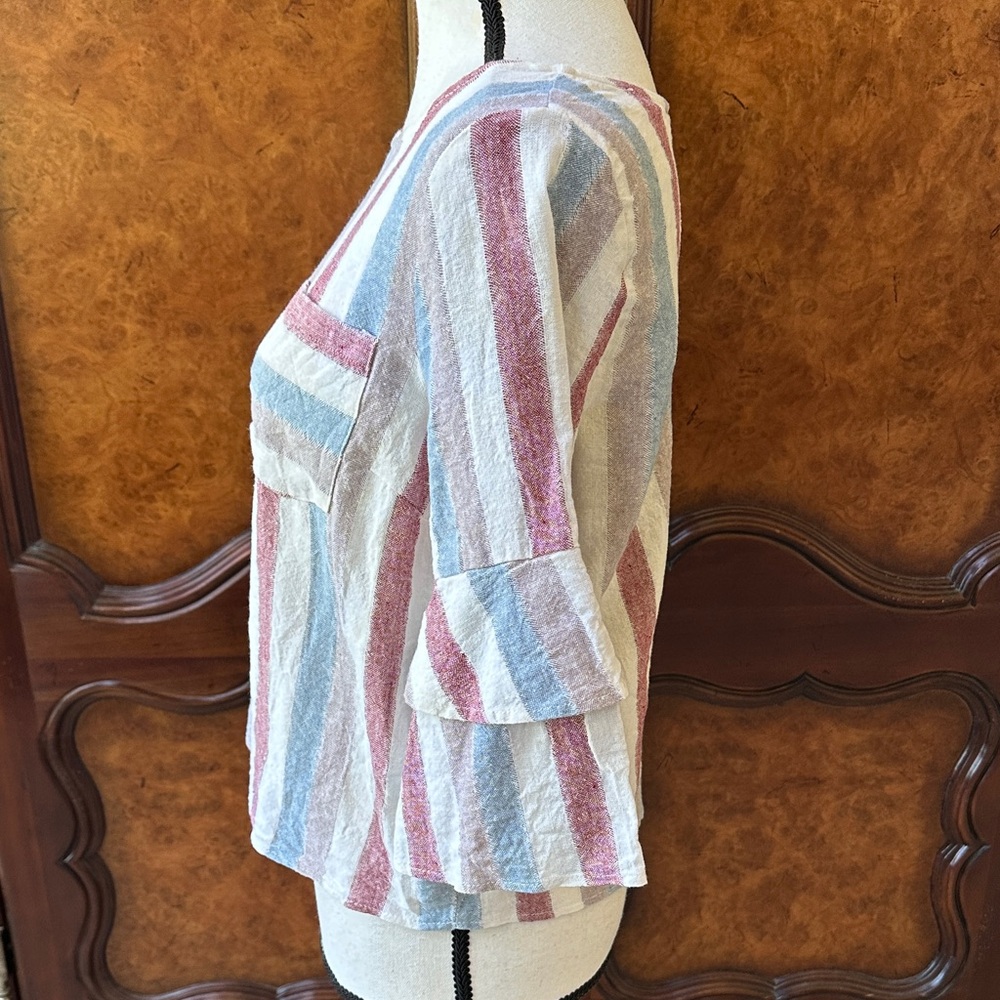 URBAN Romantics Striped Cotton/Linen Top with Pocket - Picture 5 of 11